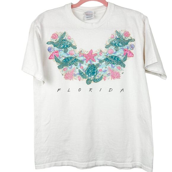 Vintage Tops - Vintage Florida T-Shirt with Sea Turtles Starfish Shells